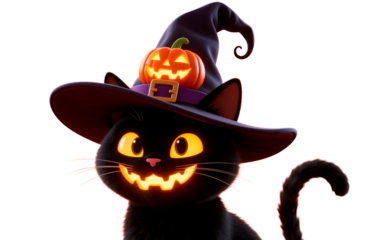 halloween pumpkin with black cat