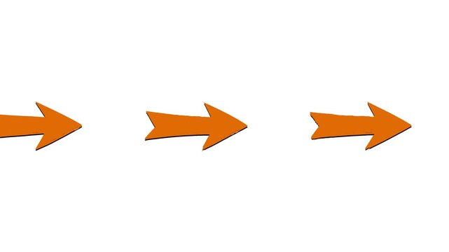Orange Directional Arrows Continuous Motion on White Description: A series of orange arrows sliding across a white screen in a seamless infinite loop. A versatile motion design element for call-to-act