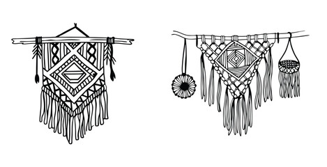 Minimalist line art sketch of a boho crafts black silhouette style vector art design