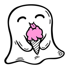Cute Ghost Licking Ice Cream Cone Happy Halloween