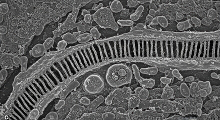 High Magnification TEM of Cellular Protein Synthesis Site Essential for Membrane Trafficking

