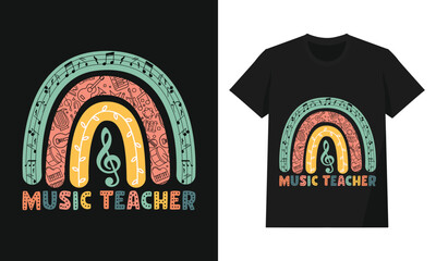Boho Music Teacher Rainbow Graphic – Doodle Musical Instruments, Treble Clef & Pastel Retro Design