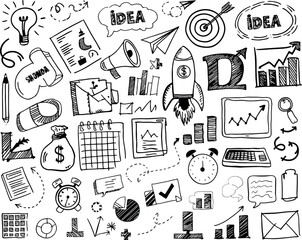 Doodle Business Icons Hand-Drawn Vector Elements for Creative Projects and Design