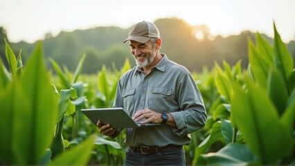 Modern Farmer Using Technology in Sustainable Agriculture Practices