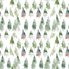 Obraz premium Watercolor Christmas tree pattern on white background