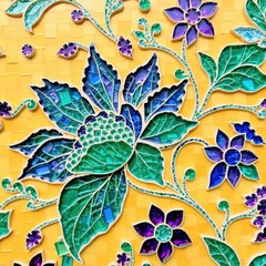 seamless floral background, vintage interior design, stone wall background