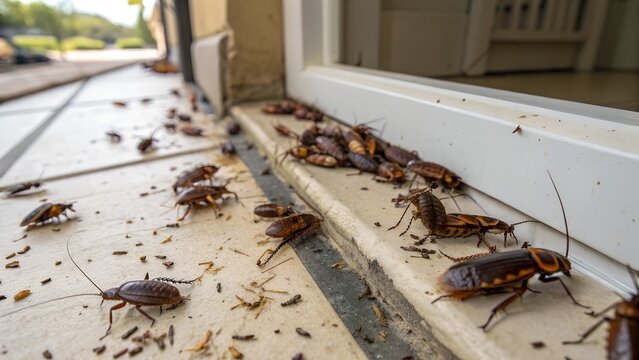 Close-up of a lot of cockroaches infesting a house. Germanic cockroach and blatta orientalis.