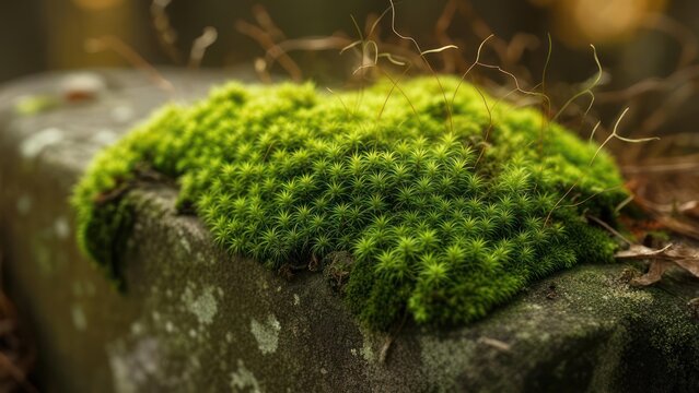 Lush Green Moss Growing on a Stone Surface in Nature.