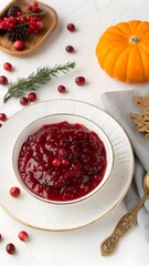 Cranberry Sauce on Plate. Top View on White Background for Halloween and Thanksgiving Holiday