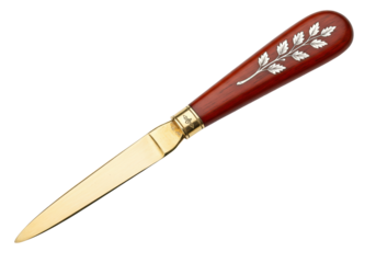 Elegant letter opener with wooden handle isolated on white, vintage stationery tool