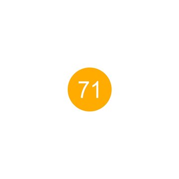 This is an image of a yellow-orange circle with the number 71 written in white at the center, placed against a plain white background.
