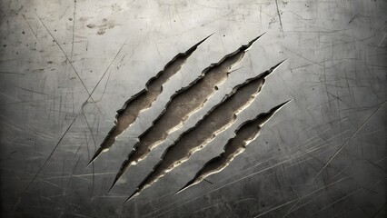 Torn claw mark on a grunge steel background surface texture. Metallic texture. Grungy wall of