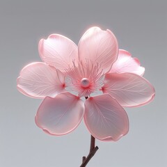 "Delicate Pink Flower with Translucent Petals and Intricate Veins, Elegantly Displayed on a Minimal Stem Against a Soft Gradient Background, Representing Natural Beauty, Grace, and the Fragility of Bl