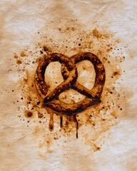 Brown Pretzel on Textured Paper with Splatters