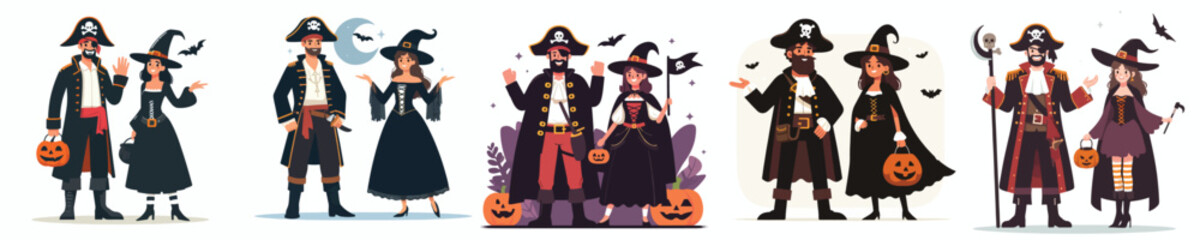 vector pirates and wizards say hello halloween celebration