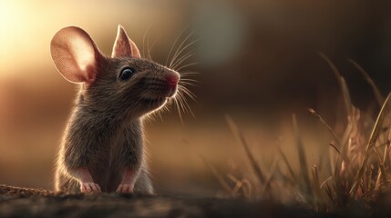 Close up of a cute American fancy mouse in natural habitat