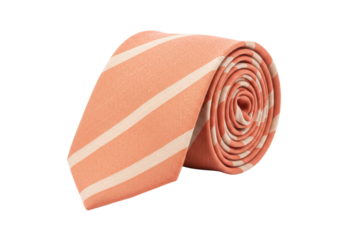 Peach and cream striped tie isolated on white, stylish neckwear for men s fashion