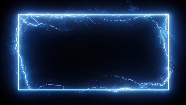 A glowing rectangle with electrical energy surrounding it, a cool blue on a black backdrop