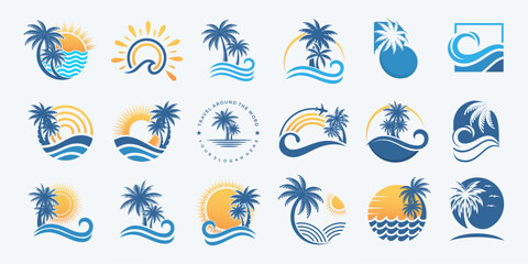 Fototapeta premium Palm tree summer icon set logo design . vector illustration