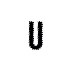 Unique black dotted letter u on white background