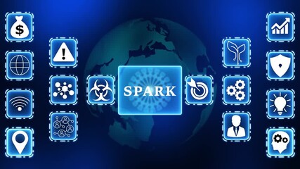 Digital Spark Globe Network Icons Business Growth Innovation Technology Security Finance Health Data Global Connectivity - Powered by Adobe