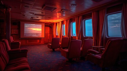 Indoor Cinema on Cruise Ship Showing Sunset to Viewers
