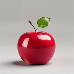 **Minimalist Perfection of the Red Orb**: A **flawlessly spherical red apple** with a high-gloss sheen stands perfectly centered, featuring a single, **vibrant green leaf** that provides a subtle cont