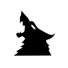 A powerful, stylized silhouette of a wolf or coyote head howling fiercely upwards. This bold black graphic conveys themes of strength, wilderness, freedom, and an untamed spirit.