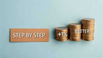 Stacks of Coins Increasing in Size on Blue Background