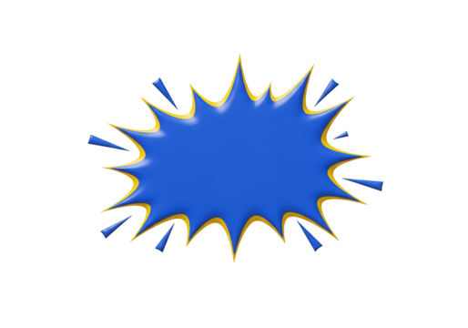 Blue and yellow comic explosion shape isolated PNG, cartoon speech bubble for graphic design use