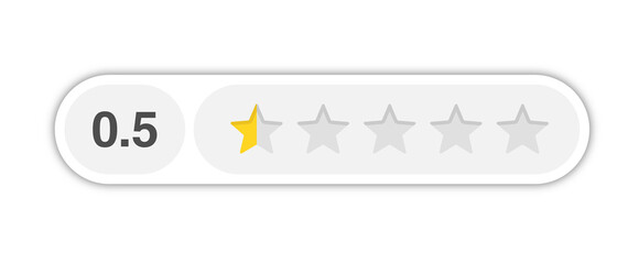 Half star rating bar with numeric label 0.5 in light capsule style, very poor review feedback score and lowest trust, PNG with transparent background