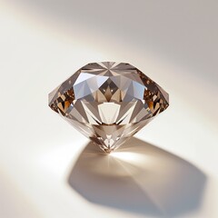 **Warm Brilliance of Earth Tones**: A magnificent, **round-cut diamond** in a luxurious **champagne or mocha color** stands alone, its **dazzling facets** catching the light and casting a soft shadow 