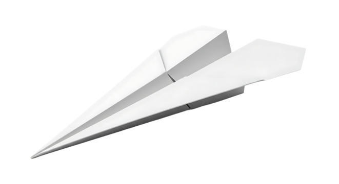 A simple white paper airplane crafted from folded paper isolated on transparent background