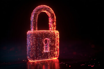 Futuristic glowing red padlock symbolizing cyber security and data protection