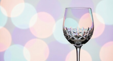 Elegant Crystal Wine Glass with Festive Pastel Bokeh Background
