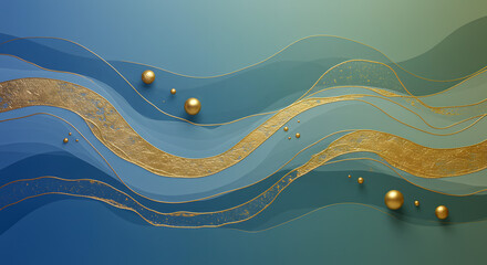 Abstract Blue Golden Waves Elegant Background