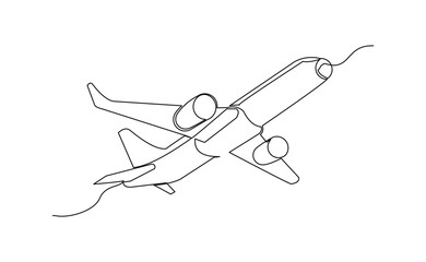 Continuous line of airplane air craft aero modeling. Single line sketch drawing editable stroke of jet plane aero modeling remote control. Vector illustration