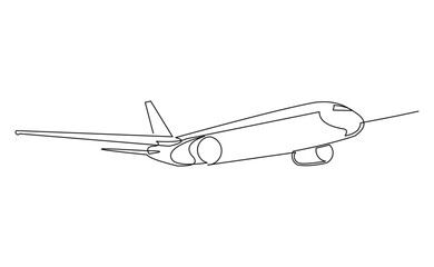 Continuous line of airplane air craft aero modeling. Single line sketch drawing editable stroke of jet plane aero modeling remote control. Vector illustration