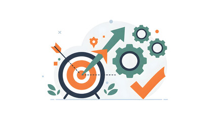 Obraz premium ビジネス目標達成アイコン：フラットデザインの戦略と成功を表現するベクターイラスト