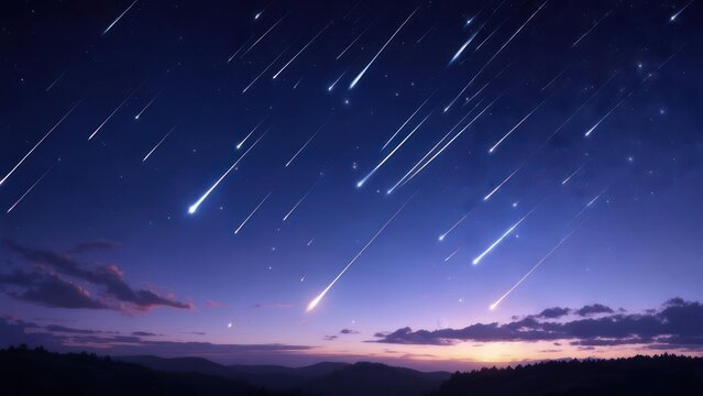 Spectacular Meteor Shower Illuminates the Night Sky with Streaks of Light.