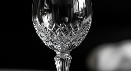 Elegant Crystal Glass with Intricate Cut Patterns on a Dark Background