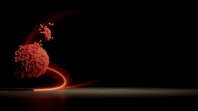 Glowing particle plume red particle cluster motion trail abstract visualization dark background illuminated streak conveying