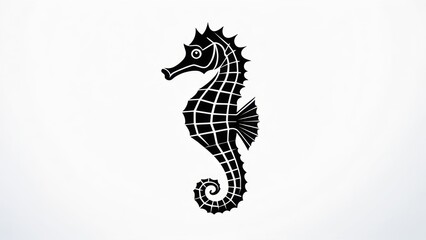 Fototapeta premium Stylized Black Seahorse Silhouette on White Background.