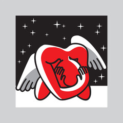 A man with wings experiences shame, guilt and remorse. Concepts of burnout, stress and depression. Vector illustration.