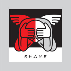 A man with wings experiences shame, guilt and remorse. Concepts of burnout, stress and depression. Vector illustration.