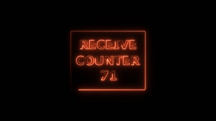 Receive counter 71 number neon bright rectangle frame red color 4k illustration. Contract office Tecnology background 4k illustration.