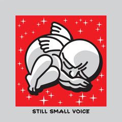 One sleeping angel and stars. A symbolic image of a sleeping conscience, concept of inactive internal moral compass. Vector illustration.