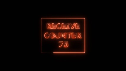 Receive counter 75 number neon bright rectangle frame red color 4k illustration. Contract office Tecnology background 4k illustration.