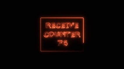 Receive counter 76 number neon bright rectangle frame red color 4k illustration. Contract office Tecnology background 4k illustration.