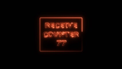 Receive counter 77 number neon bright rectangle frame red color 4k illustration. Contract office Tecnology background 4k illustration.